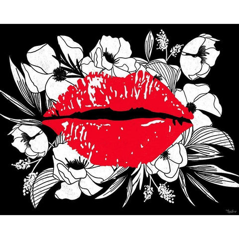 Floral Lips White Modern Wood Framed Art Print by Louise, Gigi