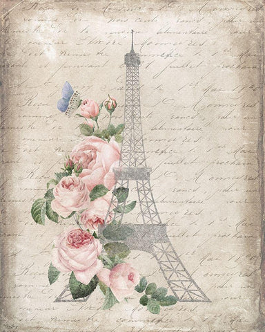 Eiffel Floral White Modern Wood Framed Art Print with Double Matting by Louise, Gigi