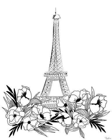 Eiffel Black White White Modern Wood Framed Art Print with Double Matting by Louise, Gigi