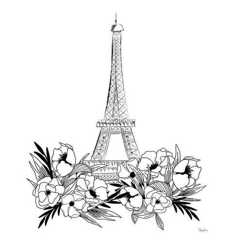 Eiffel Black White White Modern Wood Framed Art Print by Louise, Gigi