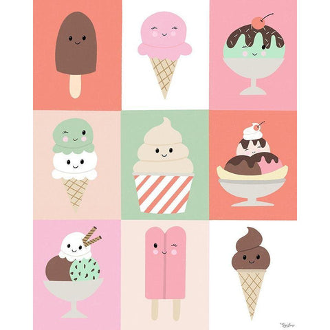 Ice Cream Faces White Modern Wood Framed Art Print by Louise, Gigi