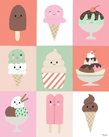 Ice Cream Faces Black Ornate Wood Framed Art Print with Double Matting by Louise, Gigi