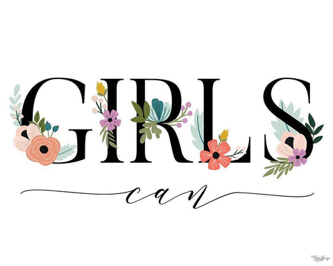 Girls Can Floral 2 White Modern Wood Framed Art Print with Double Matting by Louise, Gigi