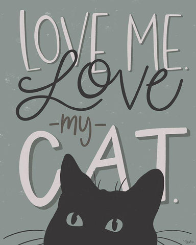 Love Cat White Modern Wood Framed Art Print with Double Matting by Louise, Gigi