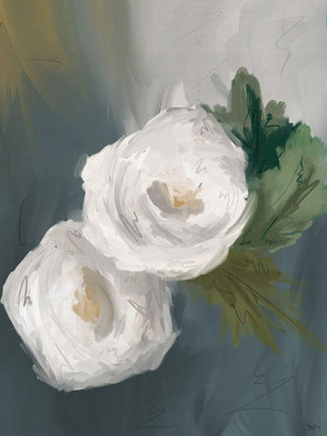 White Painted Flowers Black Ornate Wood Framed Art Print with Double Matting by Louise, Gigi