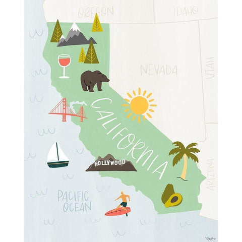 California Icons White Modern Wood Framed Art Print by Louise, Gigi