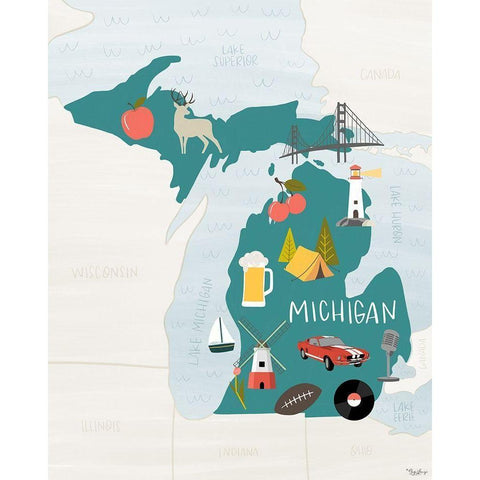 Michigan Icons 2 White Modern Wood Framed Art Print by Louise, Gigi