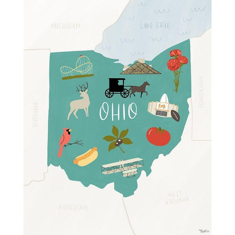 Ohio Icons White Modern Wood Framed Art Print by Louise, Gigi