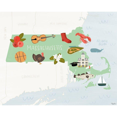 Massachusetts Icons White Modern Wood Framed Art Print by Louise, Gigi