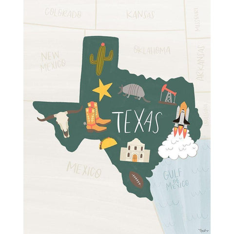 Texas Icons 2 Black Modern Wood Framed Art Print with Double Matting by Louise, Gigi