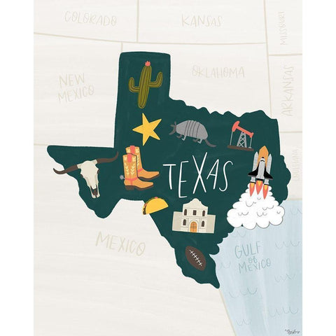 Texas Icons Black Modern Wood Framed Art Print with Double Matting by Louise, Gigi