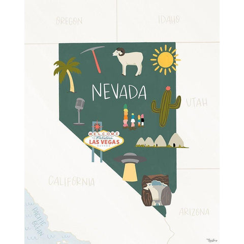 Nevada Icons White Modern Wood Framed Art Print by Louise, Gigi