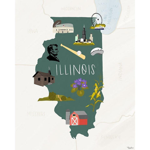 Illinois Icons 2 White Modern Wood Framed Art Print by Louise, Gigi