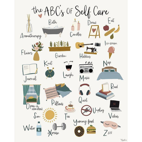 ABC Self Care Black Modern Wood Framed Art Print with Double Matting by Louise, Gigi