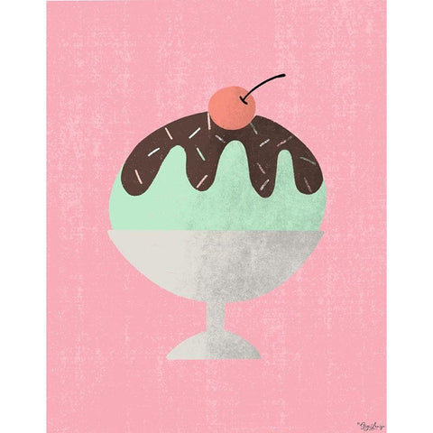 One Scoop Sundae Black Modern Wood Framed Art Print with Double Matting by Louise, Gigi