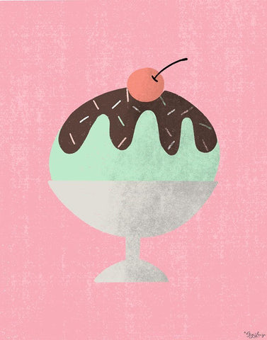 One Scoop Sundae Black Ornate Wood Framed Art Print with Double Matting by Louise, Gigi