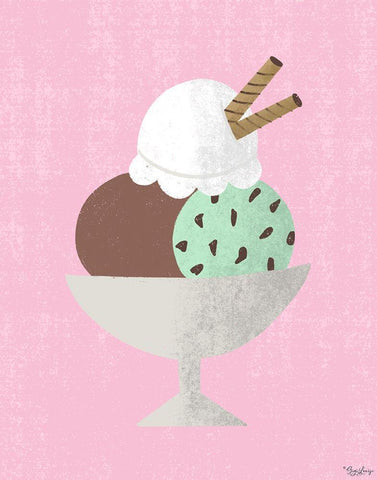 Three Scoop Sundae White Modern Wood Framed Art Print with Double Matting by Louise, Gigi
