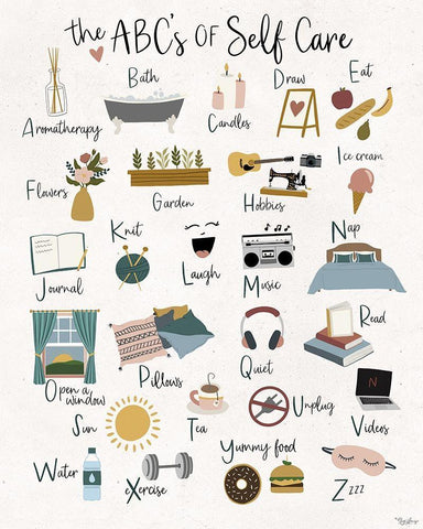 ABC Self Care White Modern Wood Framed Art Print with Double Matting by Louise, Gigi