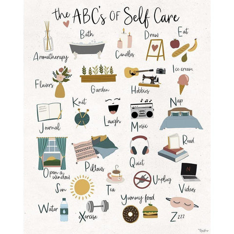 ABC Self Care Black Modern Wood Framed Art Print with Double Matting by Louise, Gigi