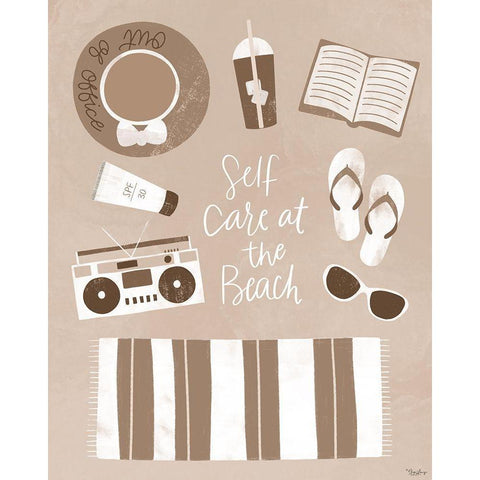 Self Care Beach Black Modern Wood Framed Art Print by Louise, Gigi