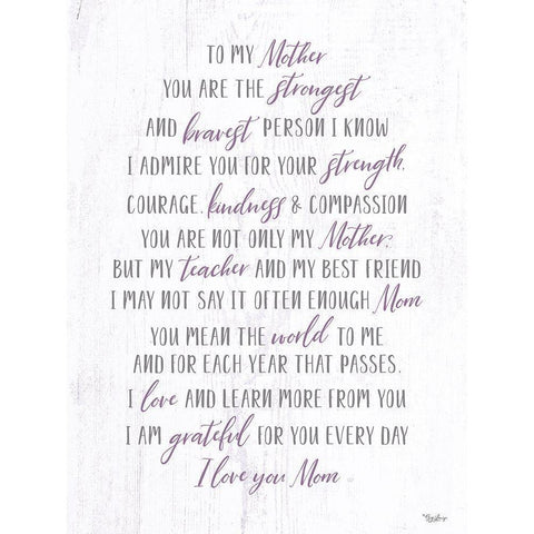 To My Mother White Modern Wood Framed Art Print by Louise, Gigi