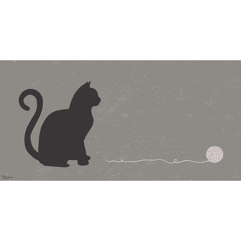 Cat Yarn Black Modern Wood Framed Art Print by Louise, Gigi