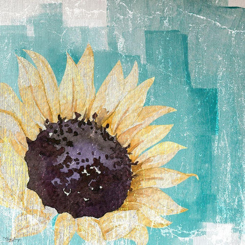 Sunflower Teal Black Ornate Wood Framed Art Print with Double Matting by Louise, Gigi