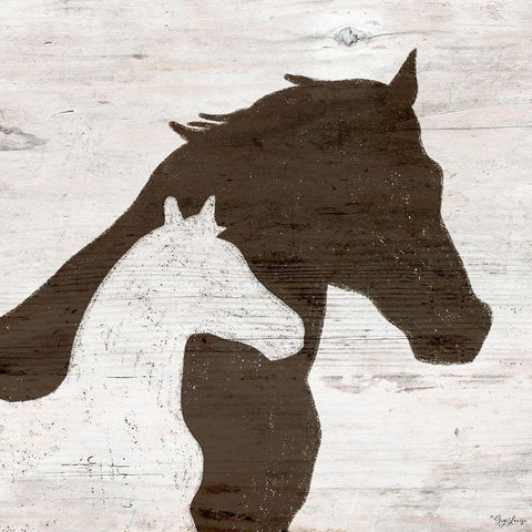 Two Horses White Modern Wood Framed Art Print with Double Matting by Louise, Gigi