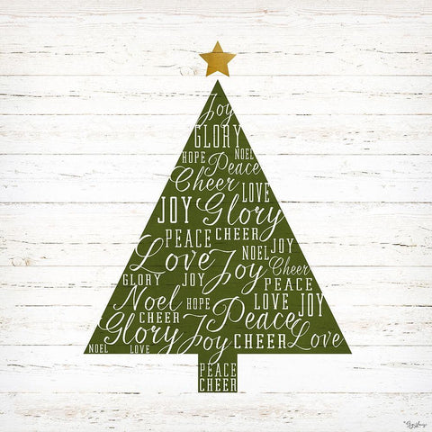 Christmas Words Tree Black Ornate Wood Framed Art Print with Double Matting by Louise, Gigi