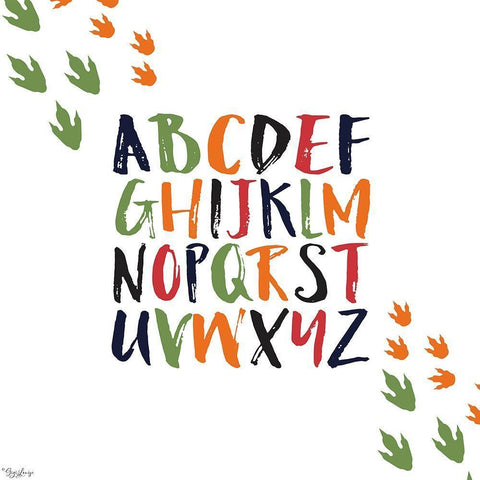 Dinosaur Alphabet White Modern Wood Framed Art Print with Double Matting by Louise, Gigi