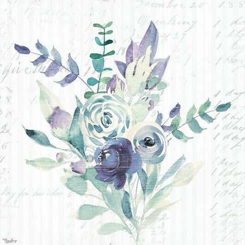 Wild Floral BLUE Black Ornate Wood Framed Art Print with Double Matting by Louise, Gigi