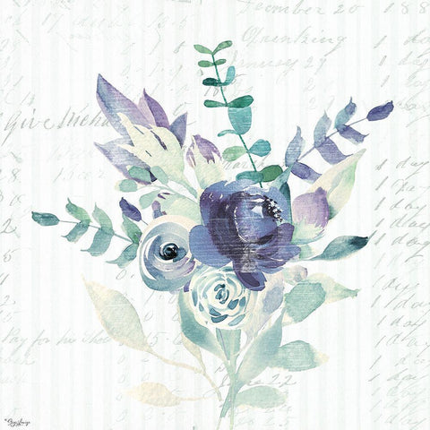 Wild Floral BLUE 2 Black Modern Wood Framed Art Print with Double Matting by Louise, Gigi