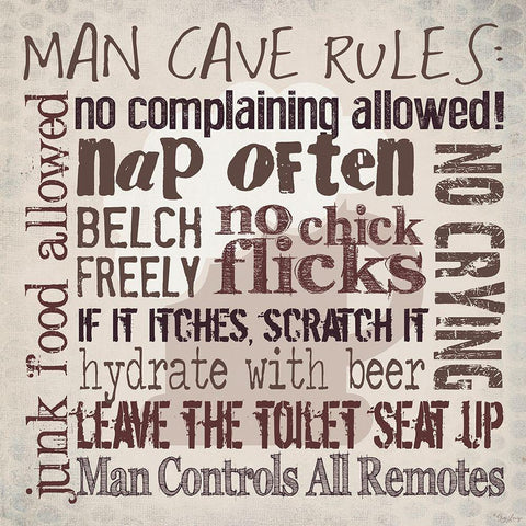 Man Cave Rules Black Modern Wood Framed Art Print with Double Matting by Louise, Gigi
