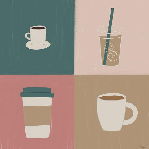 Coffee Types Black Modern Wood Framed Art Print with Double Matting by Louise, Gigi