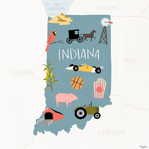 Indiana Icons White Modern Wood Framed Art Print by Louise, Gigi