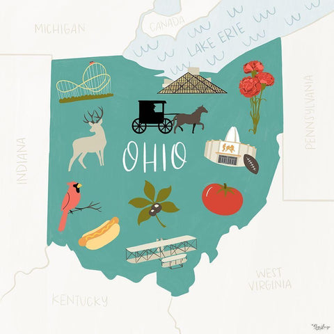 Ohio Icons White Modern Wood Framed Art Print by Louise, Gigi