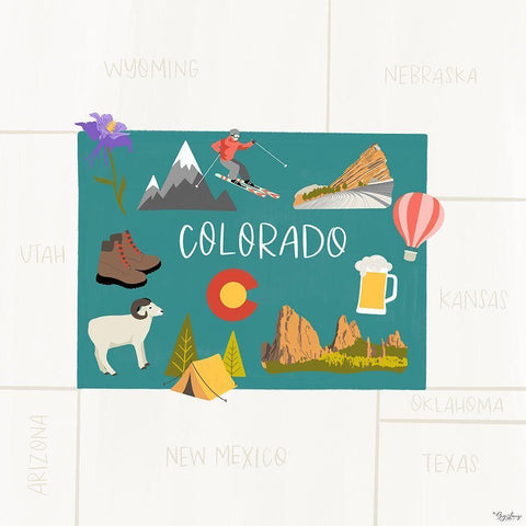 Colorado Icons White Modern Wood Framed Art Print by Louise, Gigi