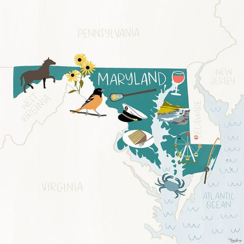 Maryland Icons Black Modern Wood Framed Art Print with Double Matting by Louise, Gigi