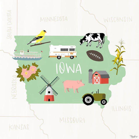 Iowa_Icons White Modern Wood Framed Art Print with Double Matting by Louise, Gigi