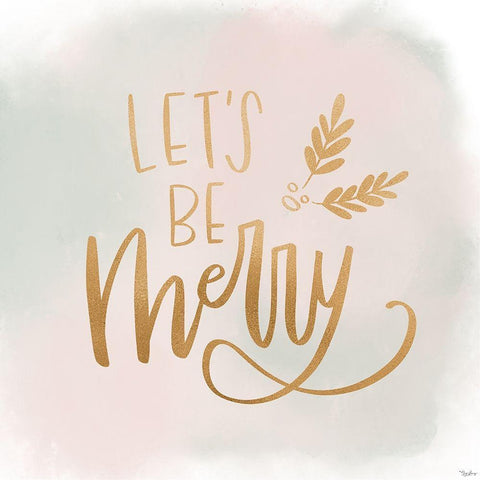 Be Merry Gold Watercolor Black Modern Wood Framed Art Print with Double Matting by Louise, Gigi