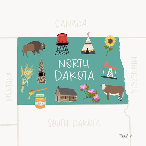 North Dakota Black Modern Wood Framed Art Print with Double Matting by Louise, Gigi