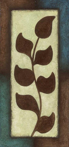 Blue and Brown Leaves Tall - Left White Modern Wood Framed Art Print with Double Matting by Emery, Kristin