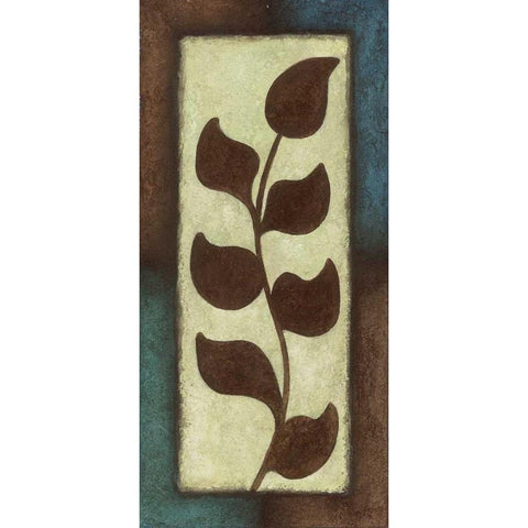 Blue and Brown Leaves Tall - Left White Modern Wood Framed Art Print by Emery, Kristin