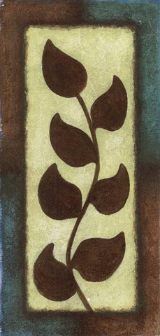 Blue and Brown Leaves Tall - Right White Modern Wood Framed Art Print with Double Matting by Emery, Kristin
