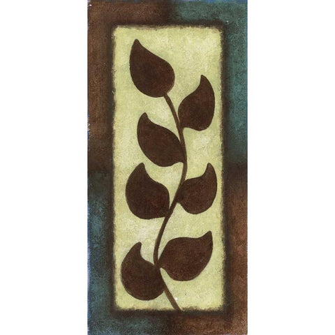 Blue and Brown Leaves Tall - Right Gold Ornate Wood Framed Art Print with Double Matting by Emery, Kristin