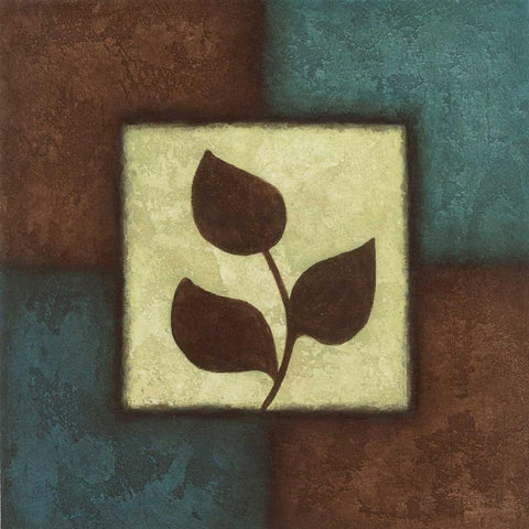 Blue Brown Green Leaves I Black Ornate Wood Framed Art Print with Double Matting by Emery, Kristin