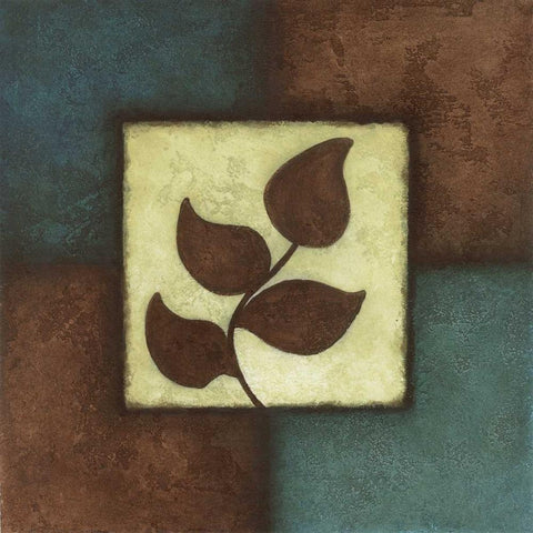 Blue Brown Green Leaves II Black Modern Wood Framed Art Print by Emery, Kristin