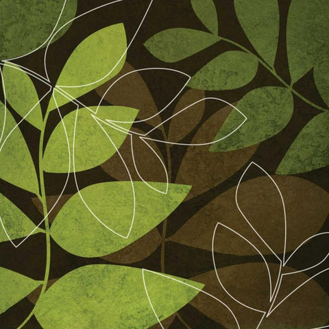 Green and Brown Leaves I White Modern Wood Framed Art Print with Double Matting by Emery, Kristin