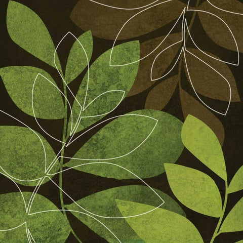 Green and Brown Leaves II White Modern Wood Framed Art Print by Emery, Kristin
