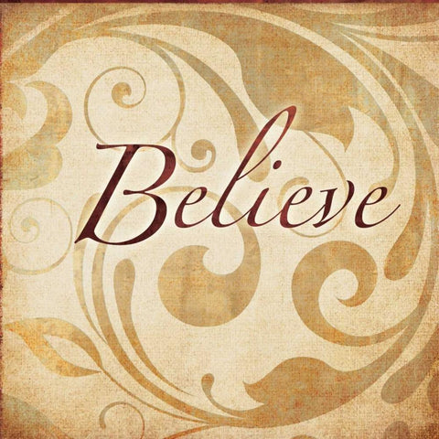 Red Gold Believe 2 White Modern Wood Framed Art Print with Double Matting by Emery, Kristin